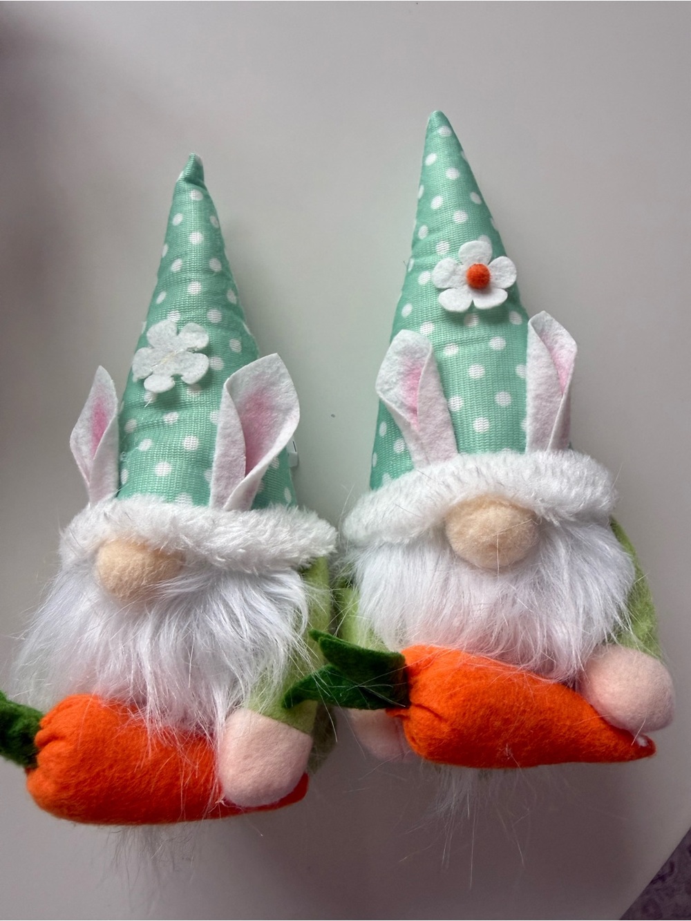 Mint Polka Dot Bunny Gnome Pair with Carrots